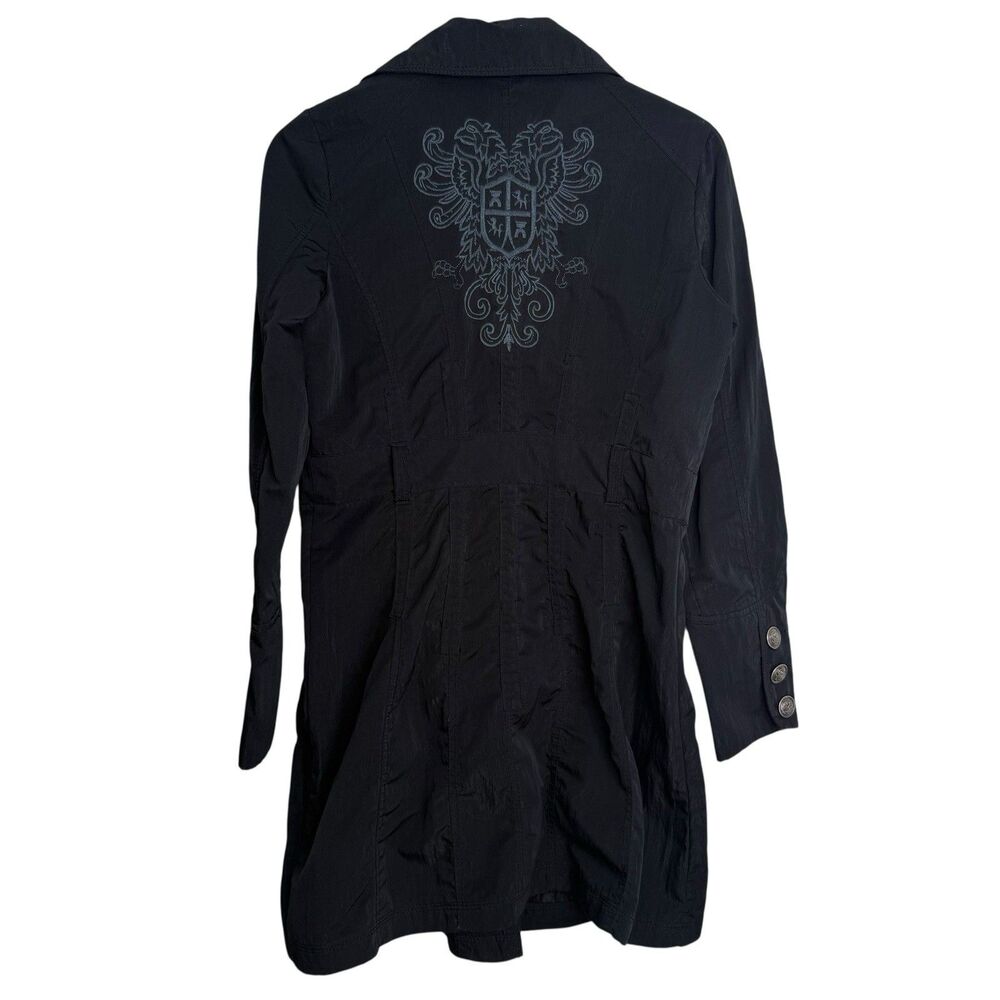 Murmur Y2K Black Military Style Trench Jacket Goth Steampunk Embroidered Women M